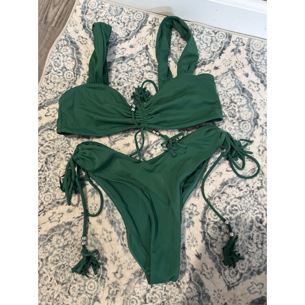 Storm Reid Small 2 Piece Bikini Swimsuit Green With Ties